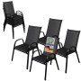 CHEFGASTRO Stapelstuhl 4er Set, schwarze Gartenstühle mit Armlehnen und hoher Rückenlehne.