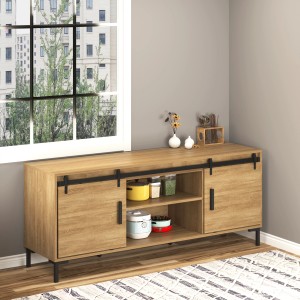HOMCOM Schiebetürsystem für Doppeltür an Holzkommode, Eiche-Optik mit schwarzen Akzenten.