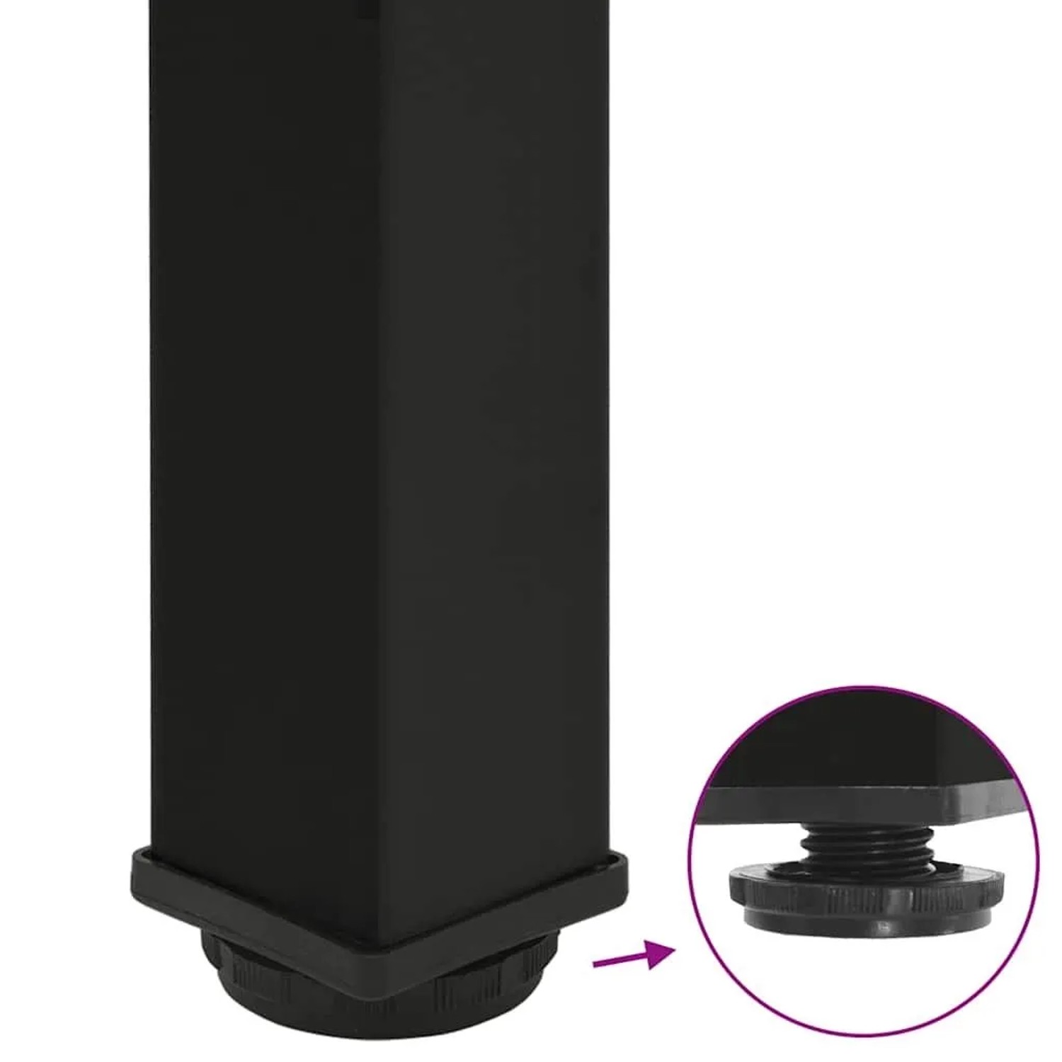 Schwarze vidaXL Konsolentischbeine (4 Stk.) aus Stahl, höhenverstellbar.