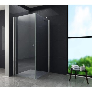 Glasdeals Duschkabine SPA FIX 80x80: Rahmenlose Duschabtrennung mit klarem Glas und silbernen Profilen.