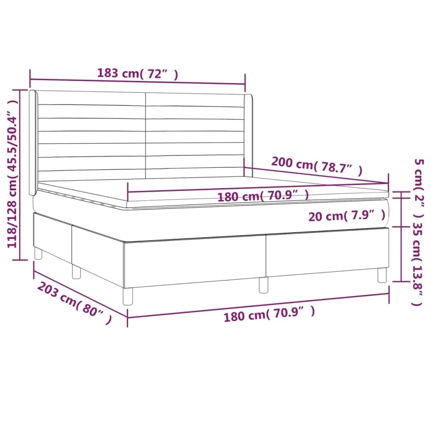 vidaXL Boxspringbett Taupe 180x200 cm mit Matratze und Kopfteil, Stoffbett
