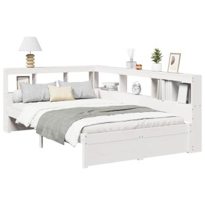 vidaXL Massivholzbett mit Regal ohne Matratze Weiß 120x200 cm Kiefer 3324355