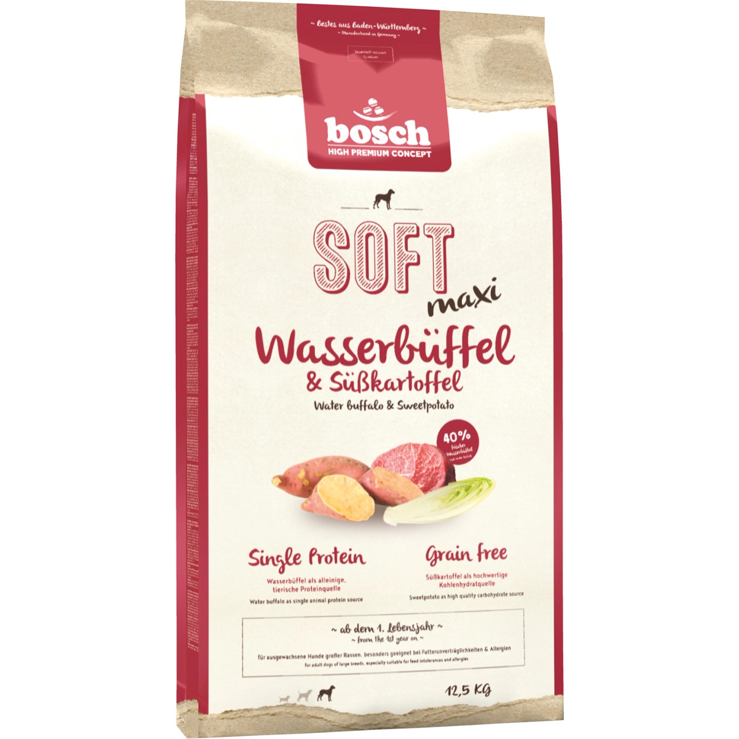 Bosch Pets Hunde-Trockenfutter Soft Maxi Wasserbüffel und Süßkartoffel 12,5 kg
