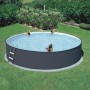 Summer Fun Stahlwandpool San Jose Anthrazit Ø 450x120 mit Badenden und Leiter im Garten.