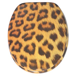 Sanilo WC-Sitz mit Leopardenfell-Muster, Toilettendeckel aus Holz.