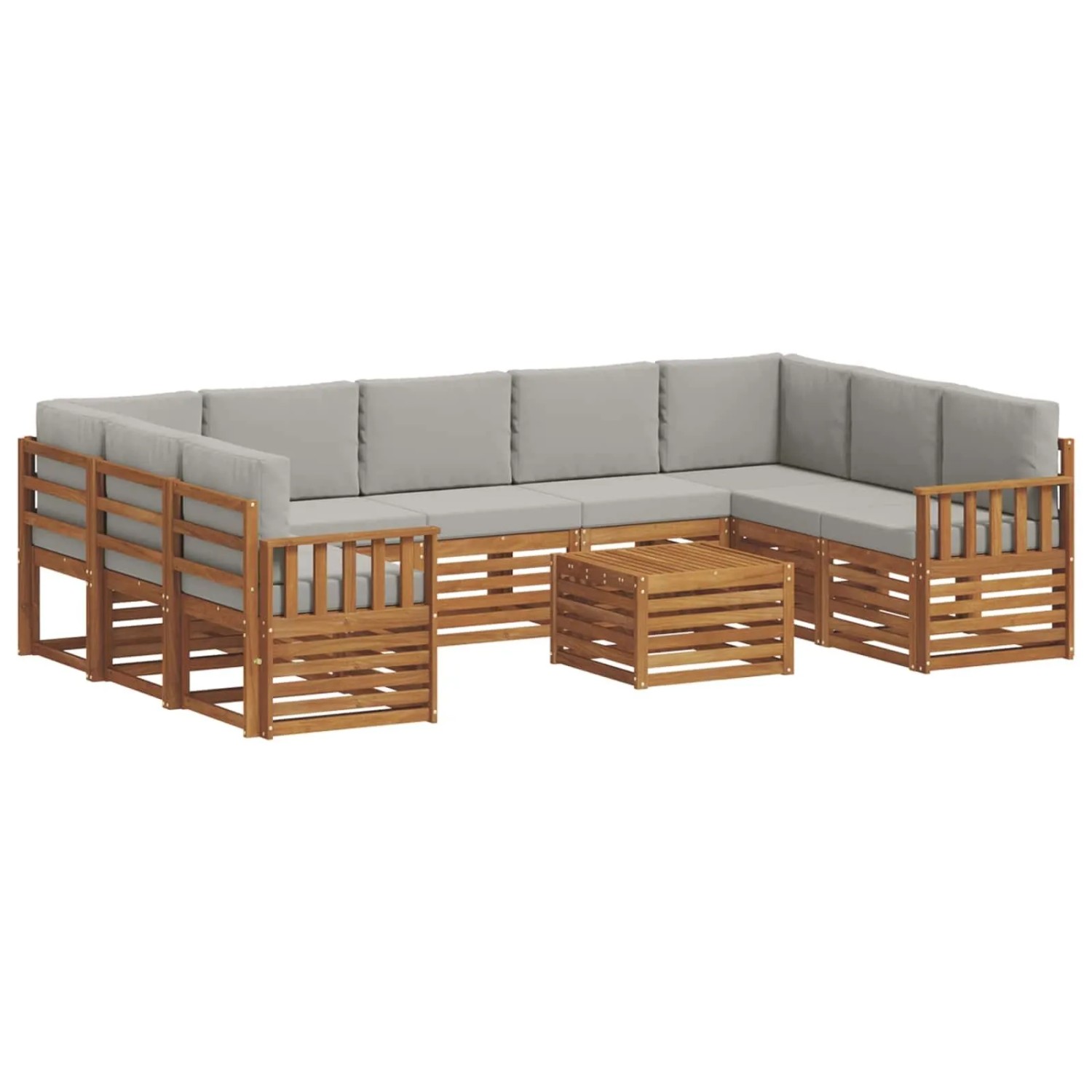 vidaXL Sofagarnituren 10 Tlg Natur und Hellgrau Massivholz Akazie 3375511