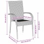 Grauer vidaXL Poly Rattan Gartenstuhl mit Armlehnen und Maßen. Teil der Garten Essgruppe.