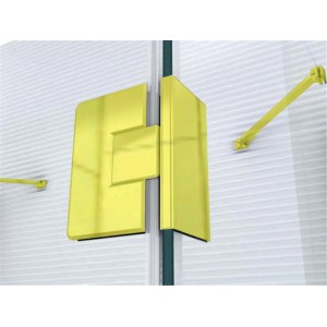 Detailaufnahme: Goldene Scharniere der Glaszentrum Hagen U-Duschkabine.