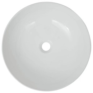 Rundes weißes vidaXL Keramik-Aufsatzwaschbecken, glänzend, mit mittigem Abfluss. Ideal für moderne Badezimmer.