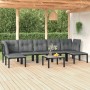 vidaXL Garten-Lounge-Set, 8-teilig, schwarz/grau. Poly Rattan Gartenmöbel mit Tisch und Kissen.