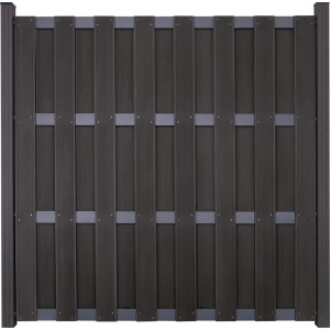 Quadratischer, anthrazitfarbener GroJa Fertigzaun 180x180 cm mit Querriegeln als Sichtschutz.