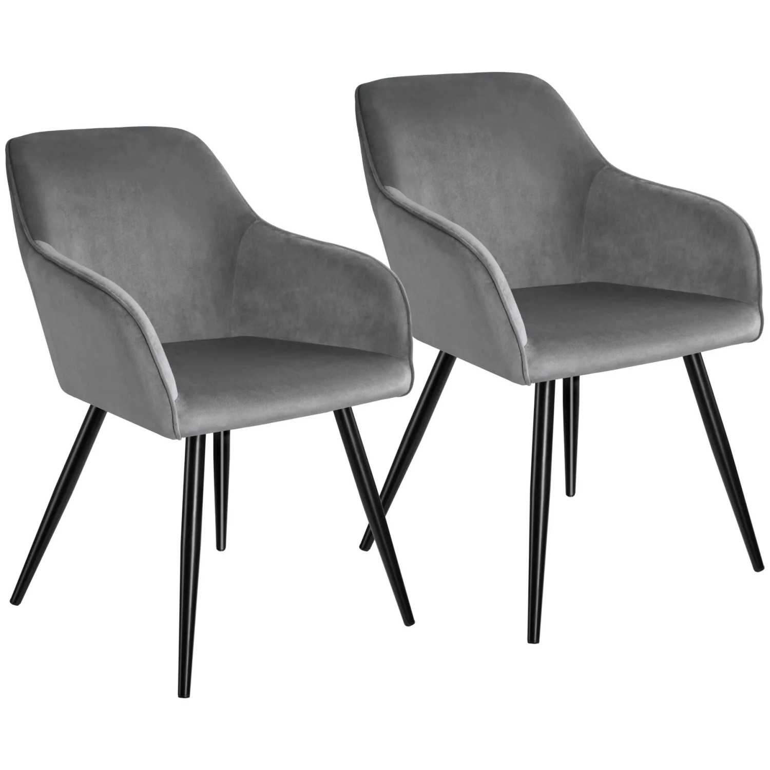 Tectake Esszimmerstuhl Marilyn Gepolstert  In Samtoptik Durchgehende Lehne 2Er Set 62 x 58 x 82 cm Grau Schwarz