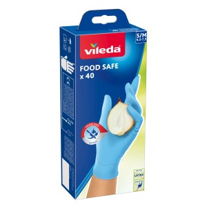 Vileda Einmalhandschuhe Food Safe, Größe S/M, 40 Stück, hellblau, für Lebensmittel geeignet.