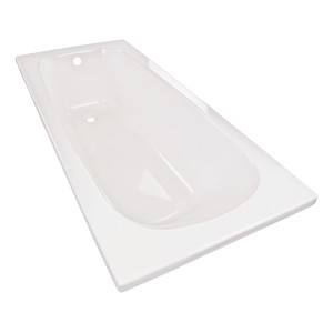 Rechteckige, weiße Calmwaters Badewanne 170x75 cm mit Wannenträger und Ablaufgarnitur.