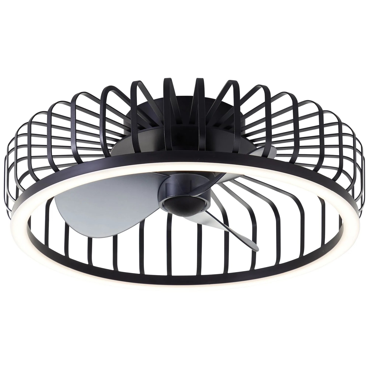Schwarze LED-Deckenleuchte Capo mit Ventilator, Ø 48 cm.