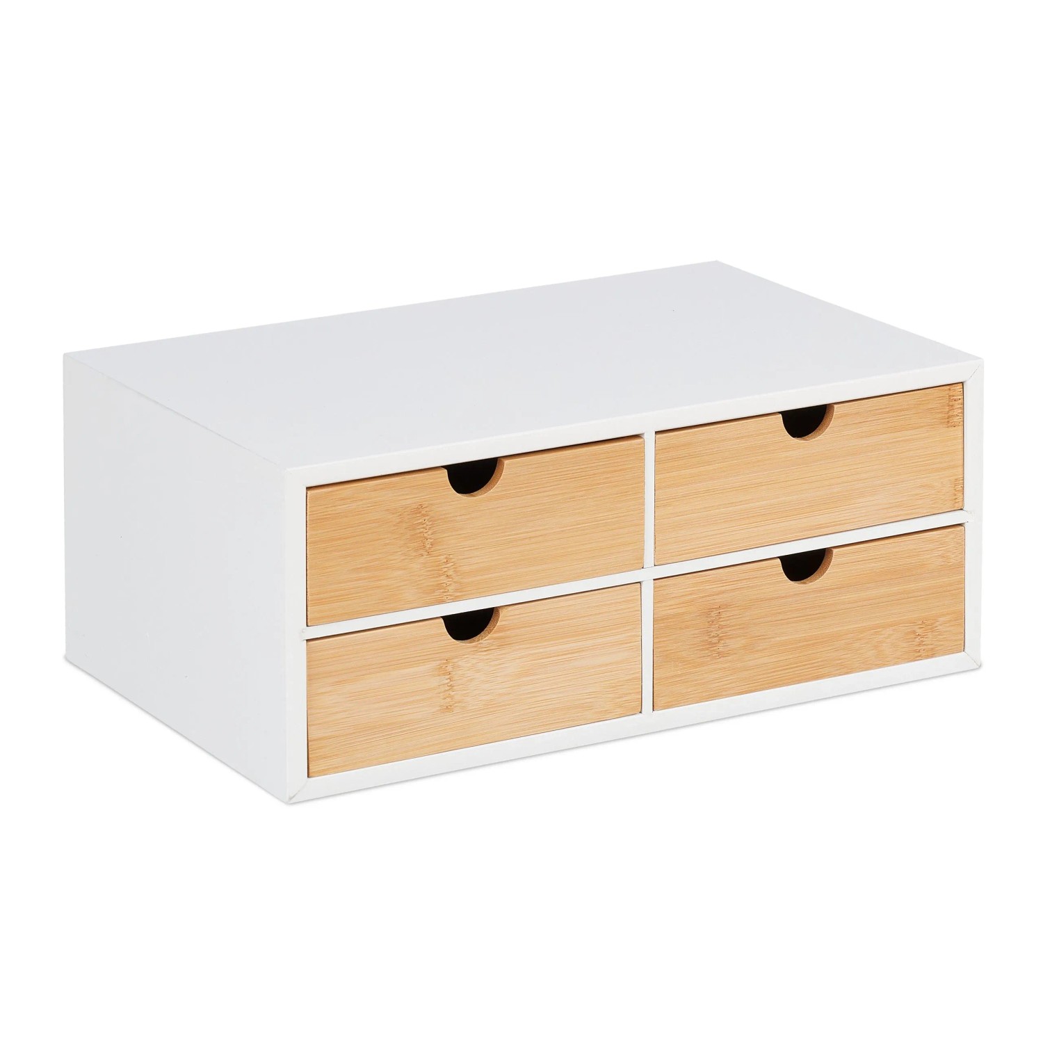 Relaxdays Schreibtischorganizer Bambus MDF Weiß Natur mit 4 Schubladen 14 cm x 33 cm x 21 cm 2,4 kg