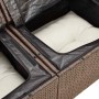 Braune vidaXL Garten-Sofagarnitur mit Kissen und wasserfestem Stauraum aus Polyrattan.