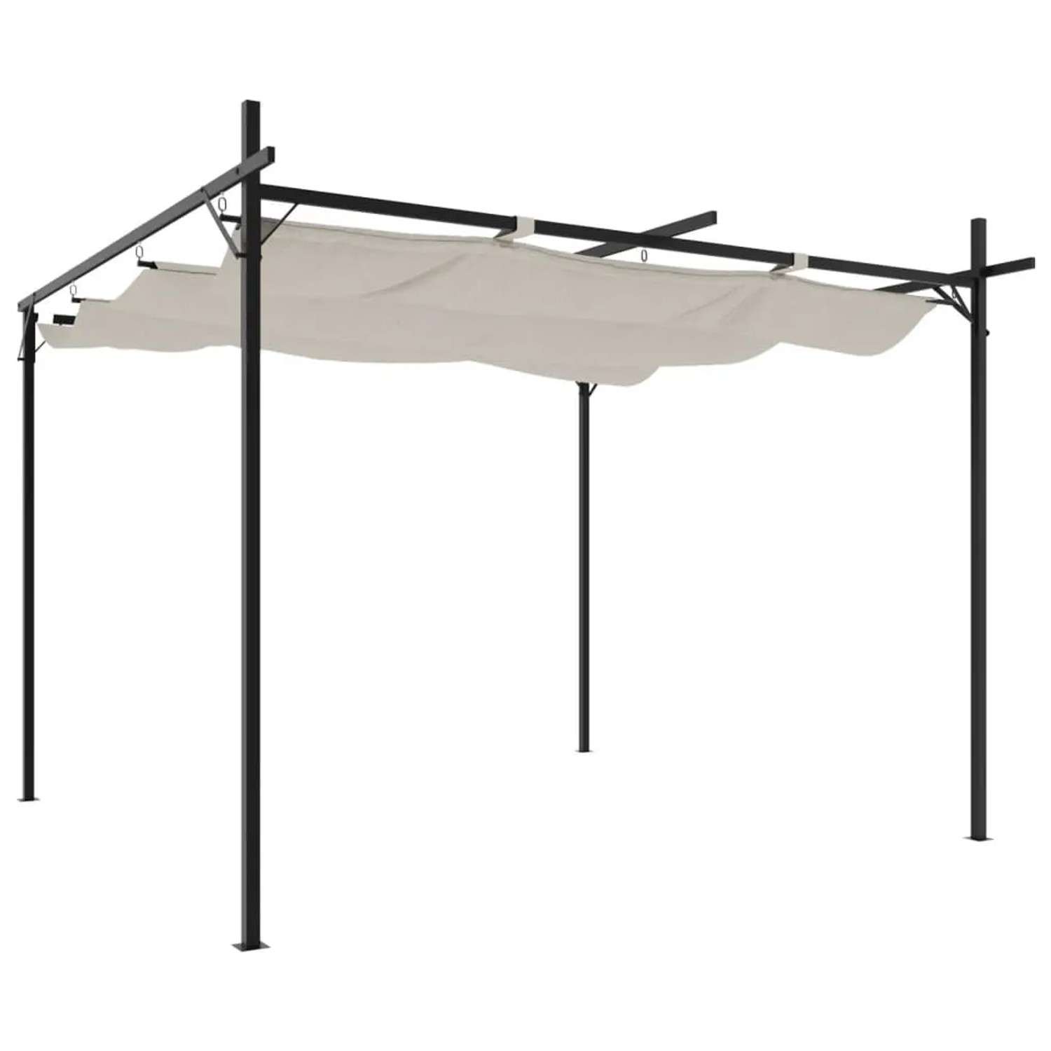 DELUKE Terrassenüberdachung Mit Schiebedach OLIMP Creme 295x292x230cm Pergola Garten Pavillon Rankhilfe Sonnenschutz Gartenpergola