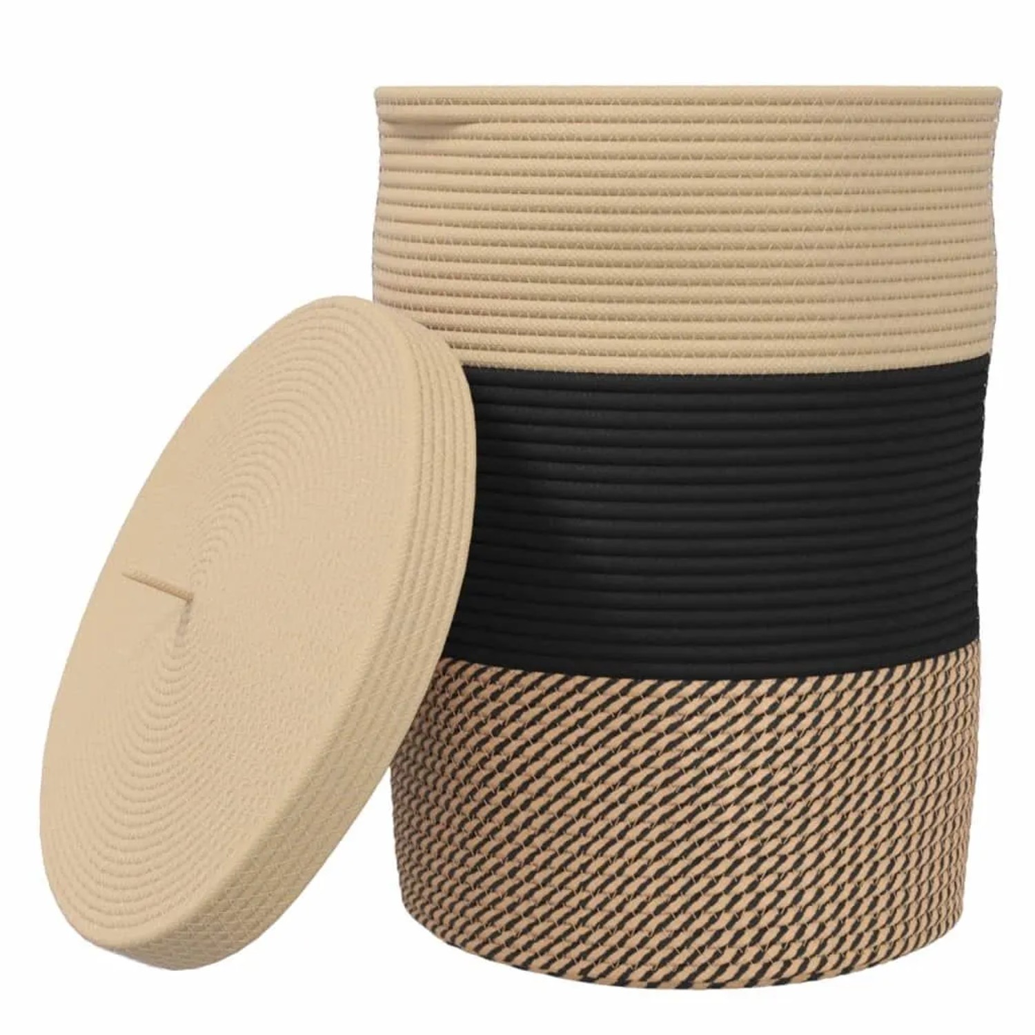 vidaXL Aufbewahrungskorb mit Deckel Schwarz & Beige Ø37x50cm Baumwolle 358479