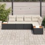 Schwarzes 5-teiliges vidaXL Garten-Sofa-Set aus Polyrattan mit Kissen.