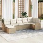 Beiges 7-teiliges Garten-Sofa-Set aus Poly Rattan von vidaXL. Modulares Lounge Set mit Polster.