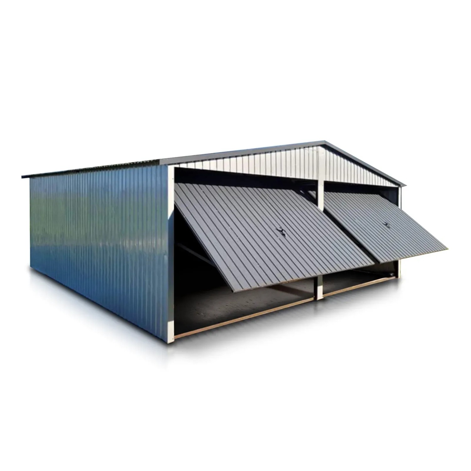 Liderstal Doppelgarage Premium aus Blech 600 x 500 cm Seitengiebel Schwingtor Aluminium
