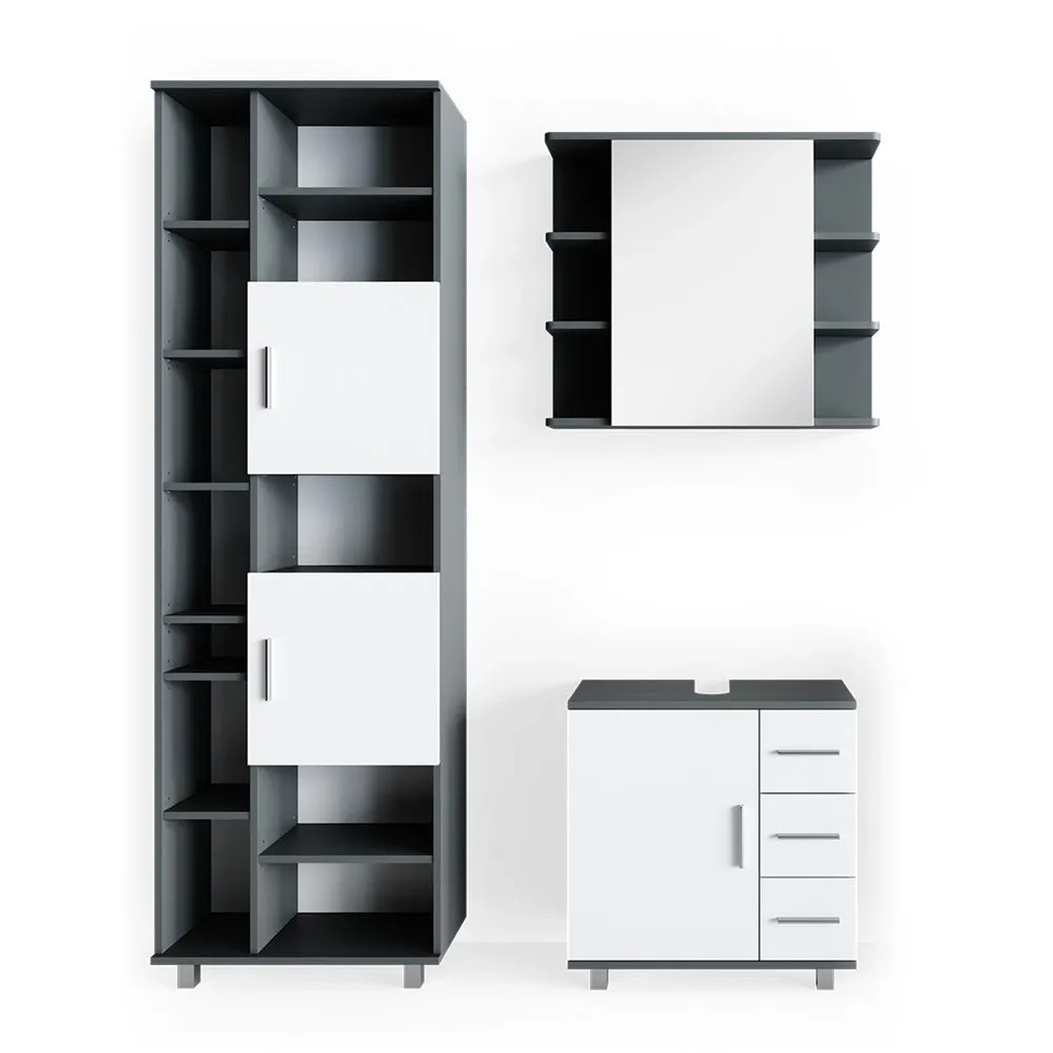 Vicco Badmöbel-Set Ilias Anthrazit 60 x 61 3-teilig
