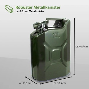 Olivgrüner Holmwerk Kraftstoffkanister, 10 Liter, aus Metall. Ideal für Benzin & Diesel.
