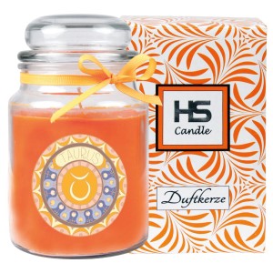 HS Candle Duftkerze Stier im Glas mit Deckel und Honigmelonen Duft.