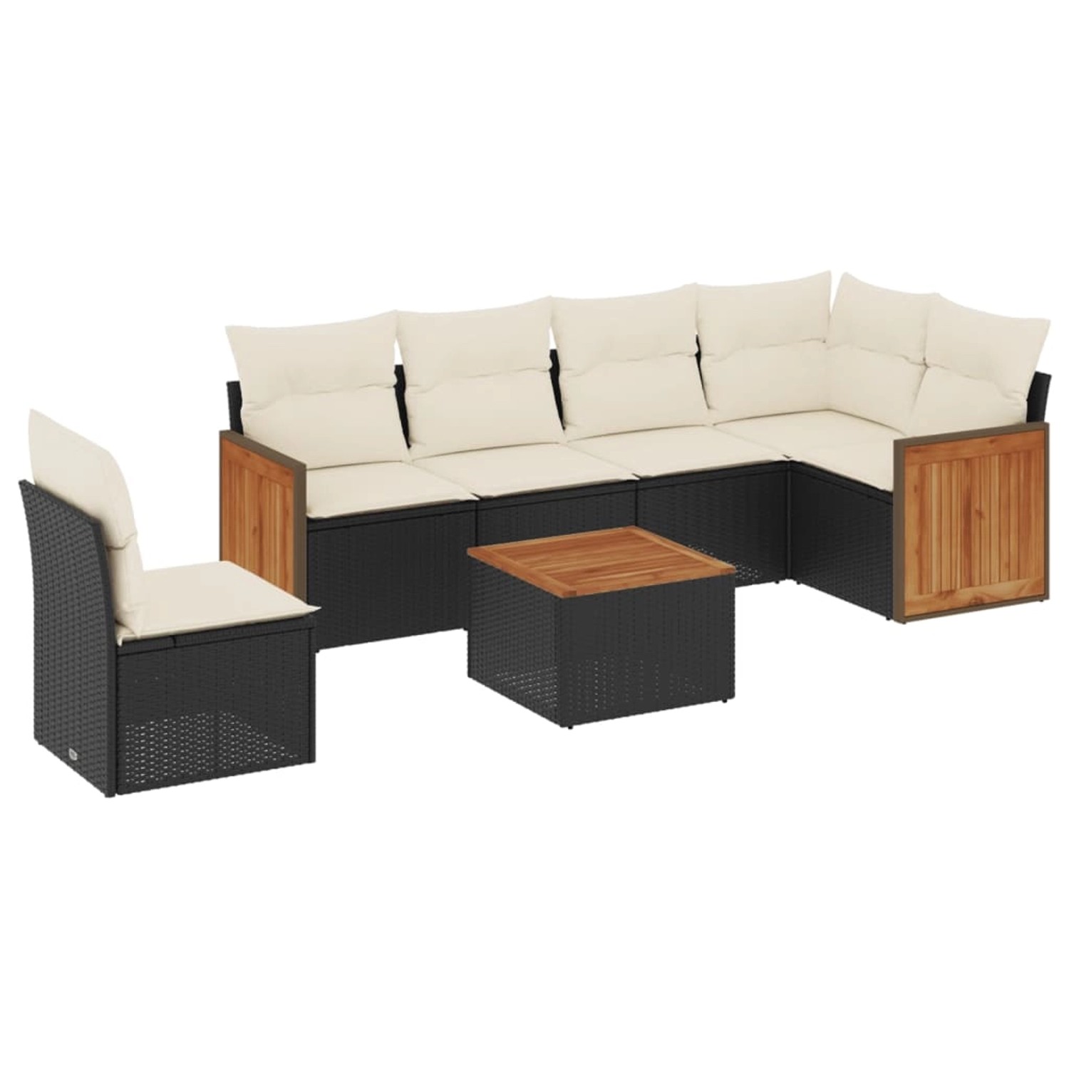 vidaXL 7-Tlg Garten-Sofagarnitur mit Kissen Schwarz Poly Rattan 3227701