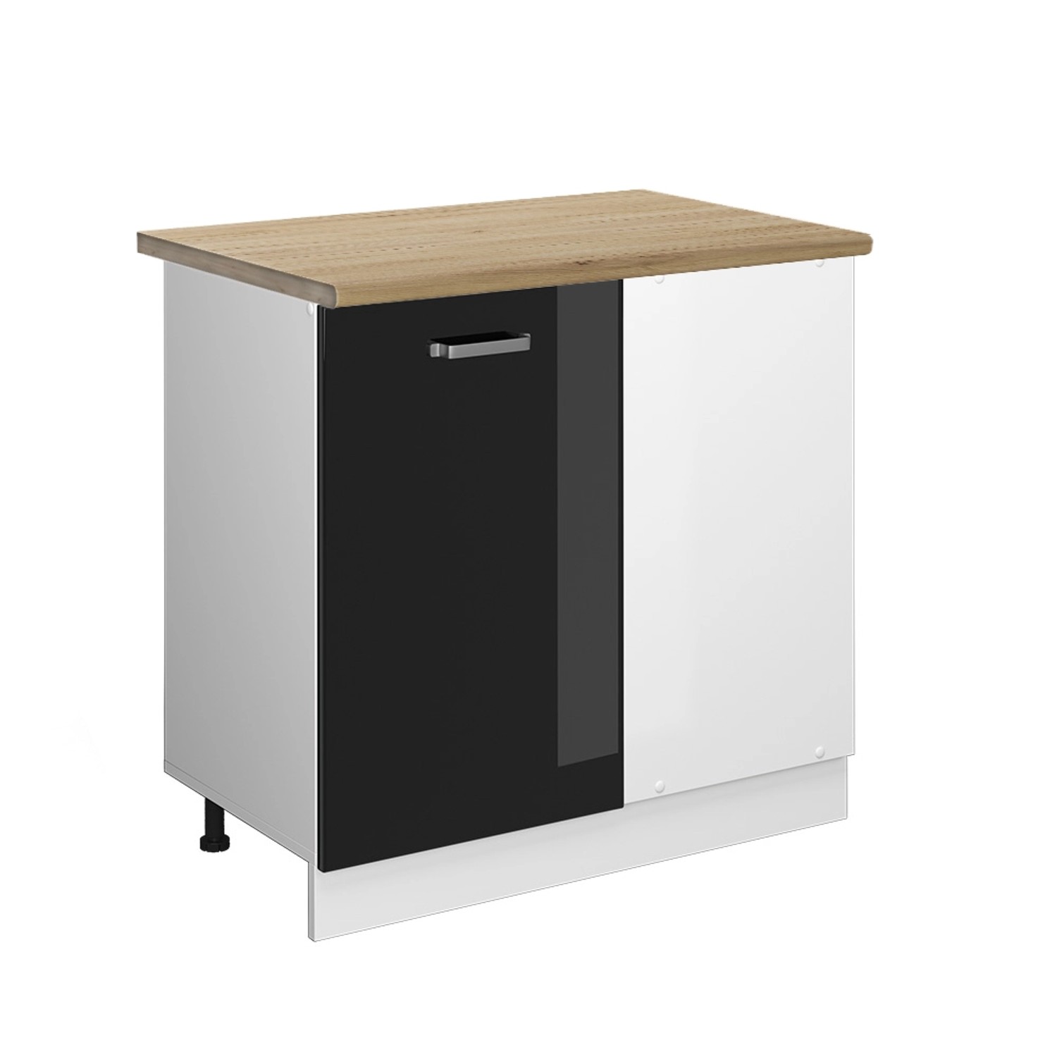 Vicco Eckunterschrank R-Line Küchen Eckschrank Schwarz Hochglanz/Weiß 86 cm AP Eiche