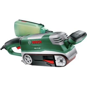 Bosch PBS 75 AE Bandschleifer Set mit Staubbox, 750W, für Schleifarbeiten an Holz, Metall und Kunststoff.