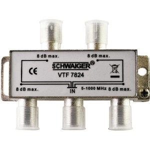 Schwaiger 4-fach Verteiler (8 dB) für Antennen- und Kabelanlagen.