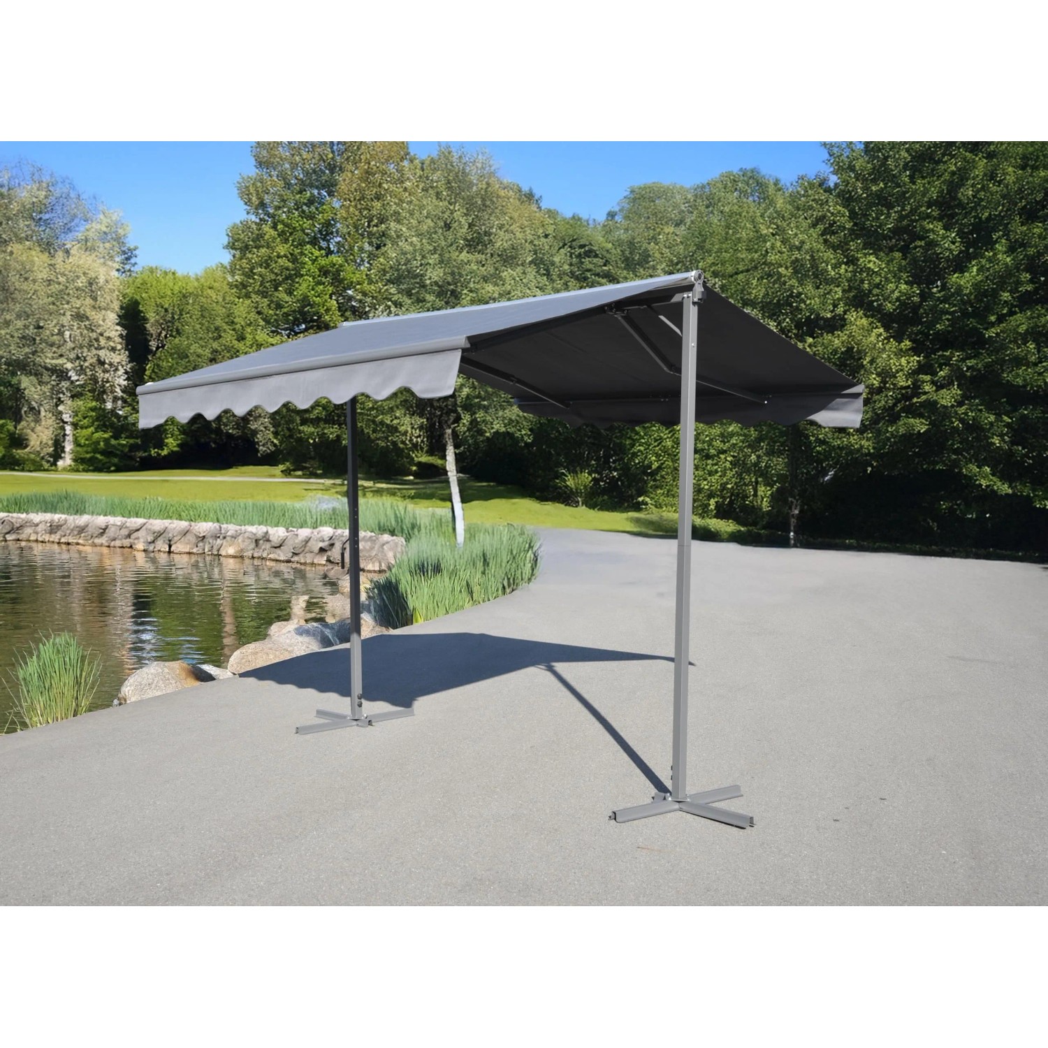 DELUKE Standmarkise SKORI Dunkelgrau Polyester Freistehende Markise Sonnenschutz Gartenmarkise_2