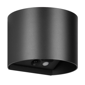 Schwarze, matte Reality LED-Akkuwandleuchte Genie für den Außenbereich mit Bewegungsmelder.