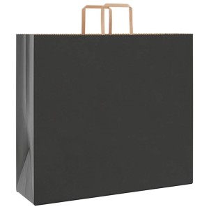 Schwarze Papiertragetasche mit braunen Henkeln, 54x15x49 cm, ideal für Geschenke.