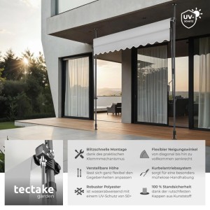 Tectake Klemmmarkise  Mit Handkurbel Uv Beständig 250 x 180 cm 180 x 250 x 304 cm Hellgrau