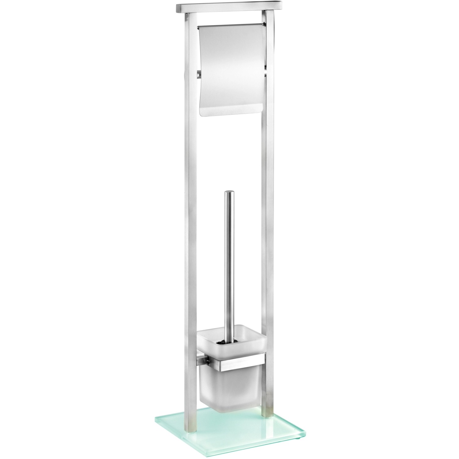 Wenko Stand WC-Garnitur Debar aus Edelstahl und Glas mit Toilettenpapierhalter.