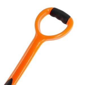Detailaufnahme Galaflor Drainagespaten mit D-Griff, orangefarbener Stiel, schwarzer Griff.
