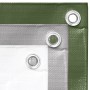 Weiße vidaXL Abdeckplane aus HDPE mit Metallösen. Detailaufnahme der robusten Materialstruktur und Ösen. Baufolie.