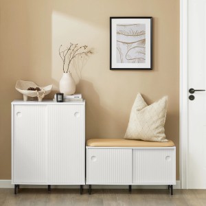 Weißer SoBuy Schuhschrank/Sideboard FSB62-W mit Schiebetüren und Ablagefläche. Ideal für Flur, Küche oder Wohnzimmer.