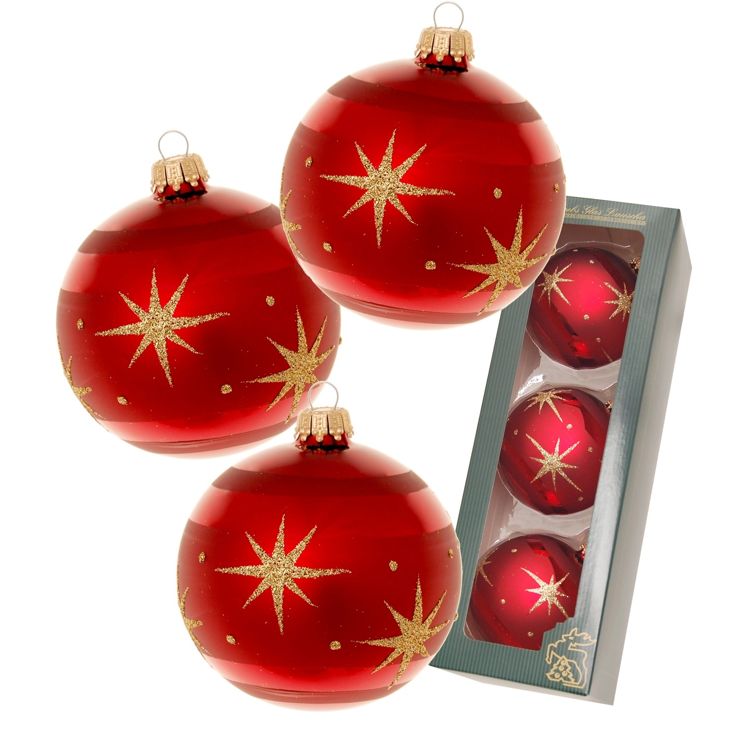 Krebs Glas Lauscha Weihnachtskugeln Rot Komet 3er-Set 8cm