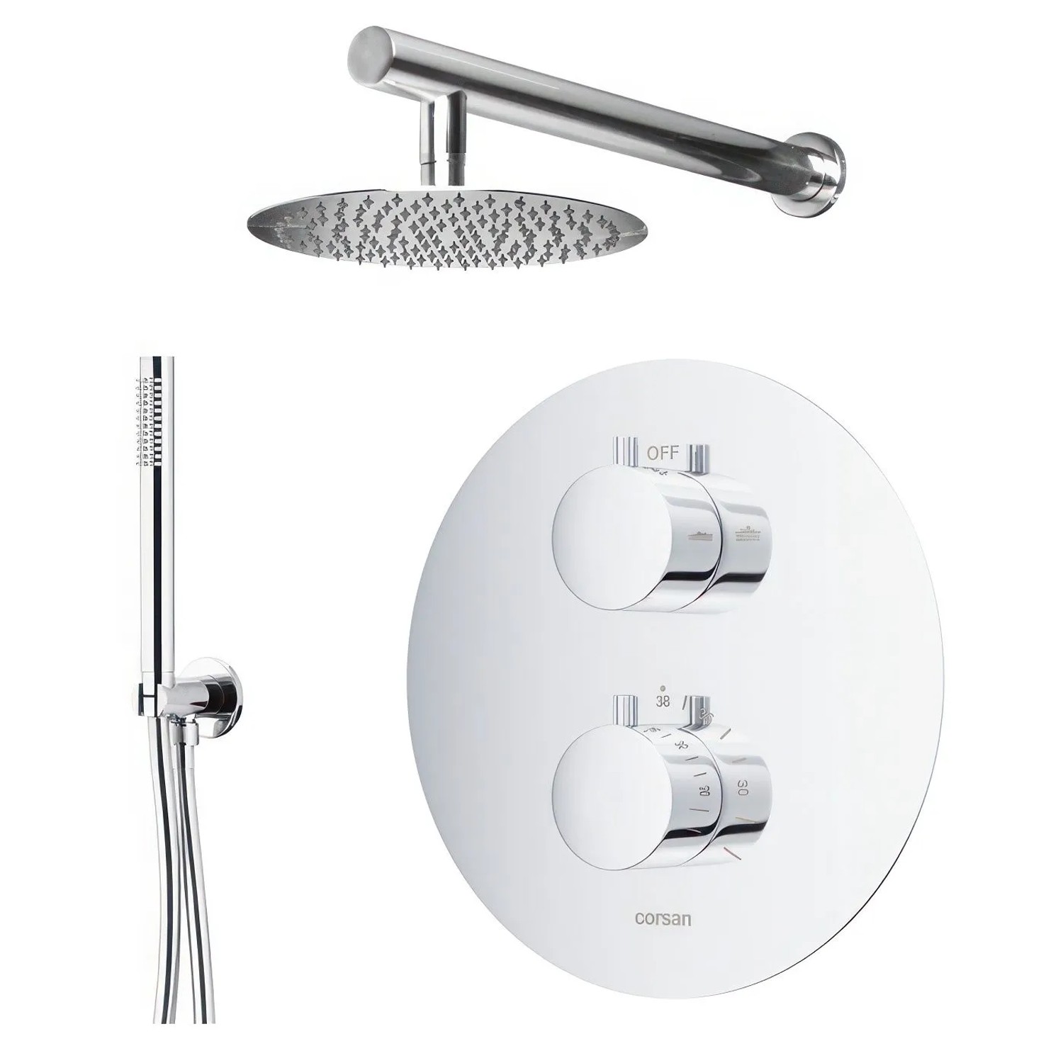 KOLMAN Komplettes Duschsystem Thermostatisch Unterputz Armatur Wasserhahn mit Kopfbrause in Chrom