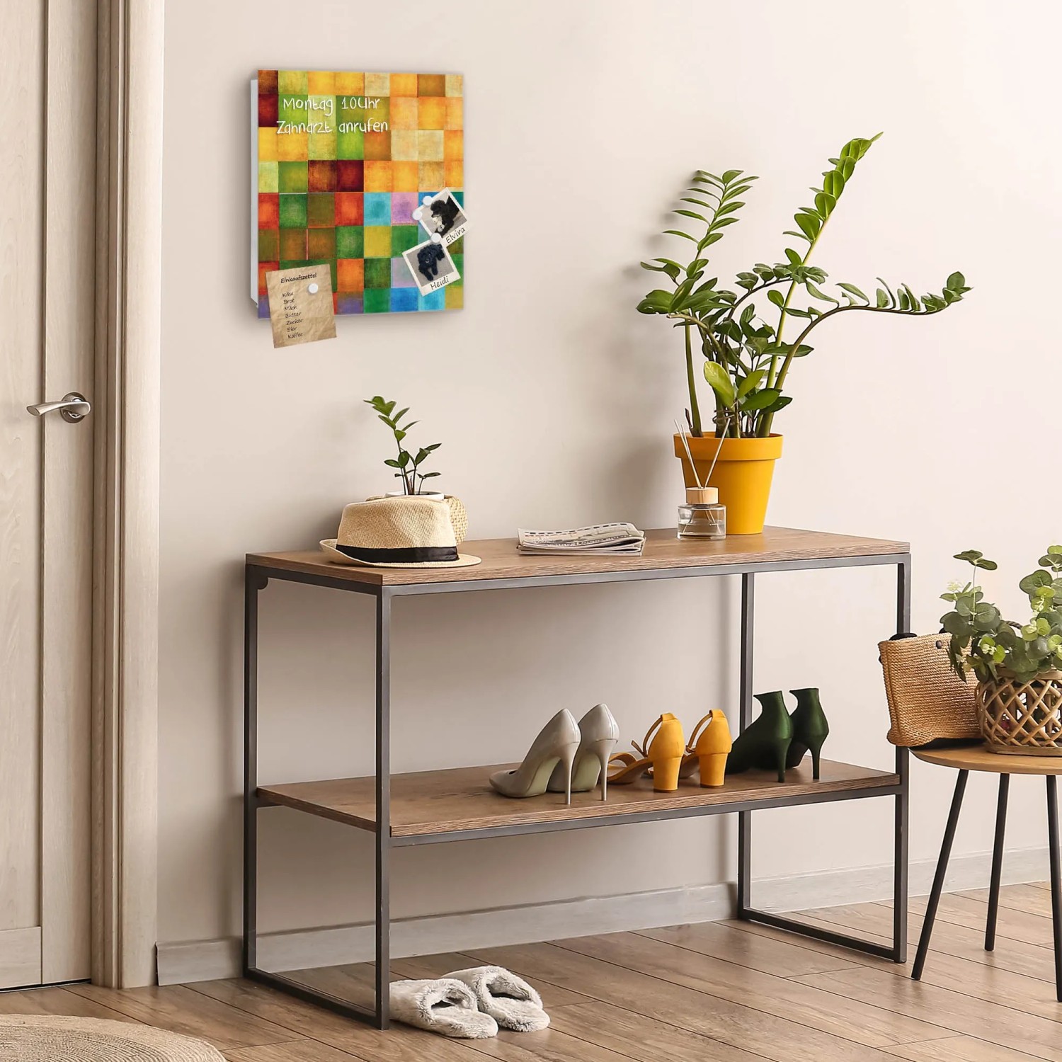 Banjado Schlüsselkasten Glas 30x30cm mit Farbkasten Motiv, Magnettafel und beschreibbarer Oberfläche.