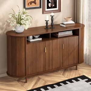 Merax Sideboard 3 Türen Holzoptik Stauraumschrank Kiefernholzfüße Wohnzimmer