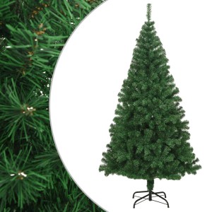 Künstlicher, grüner furnicato Weihnachtsbaum, 240 cm hoch, mit dicken Zweigen und Metallständer.