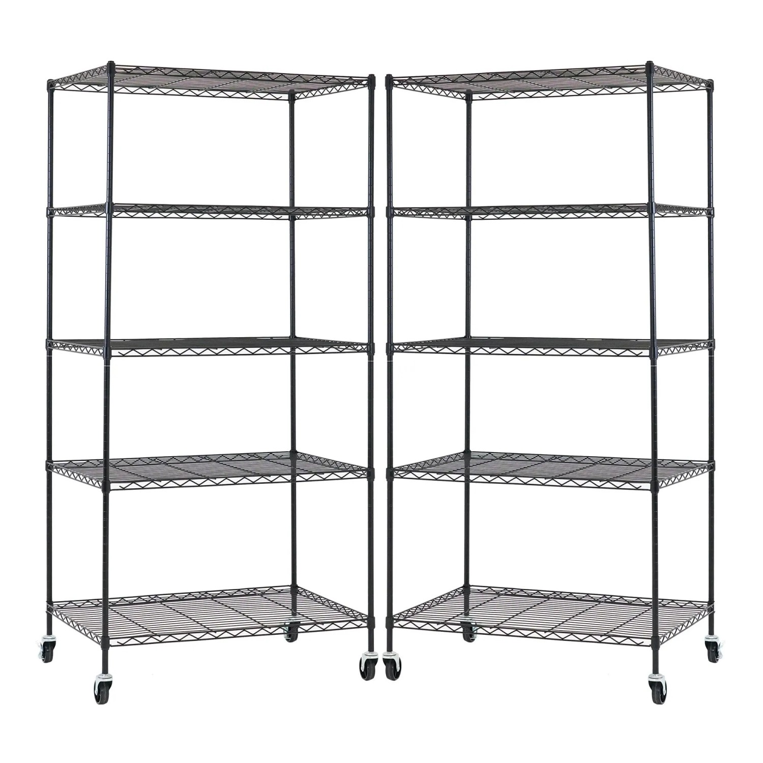 PROREGAL Mega Deal 2X Gitterregal HADES Mit Rollen & 5 Gitterböden Metall 180x90x60cm Fachlast 75kg Metallregal Schwarz  Küchenregal Aufbewahrung