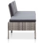 Graues 3-tlg. vidaXL Garten-Lounge-Set aus Polyrattan mit anthrazitfarbenen Auflagen.