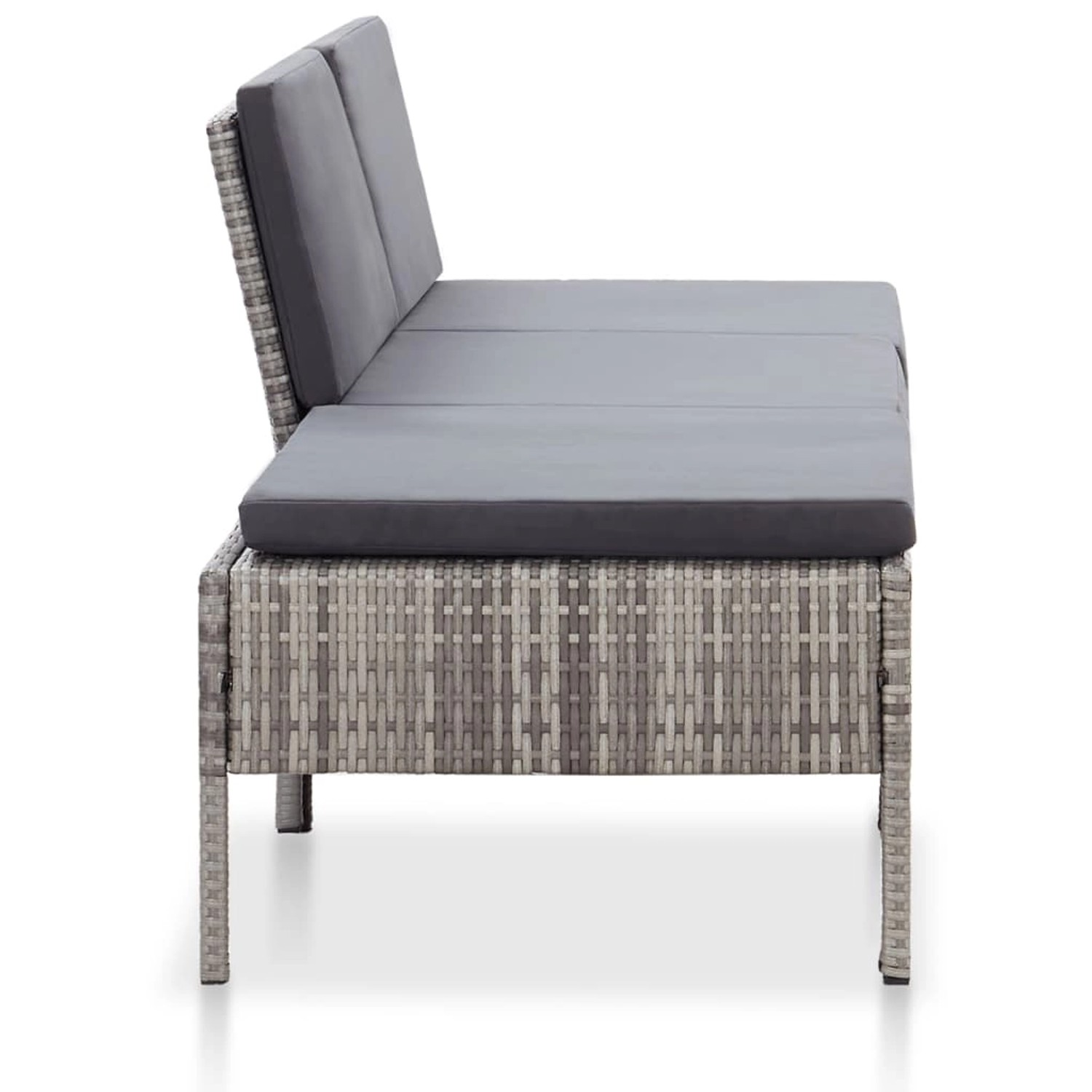 Graues 3-tlg. vidaXL Garten-Lounge-Set aus Polyrattan mit anthrazitfarbenen Auflagen.