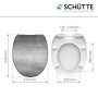 Schütte WC-Sitz Industrial Grey Duroplast mit Absenkautomatik, Maße dargestellt.